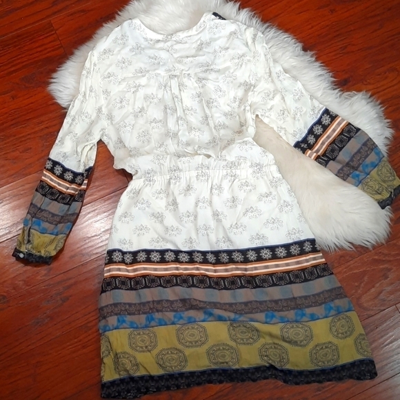 Max Jeans Dress Peasent Boho Crochet front Midi Cream Colored - Picture 6 of 6